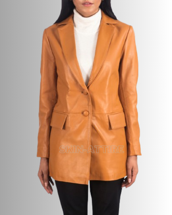 Marilyn Tan Brown Leather Blazer