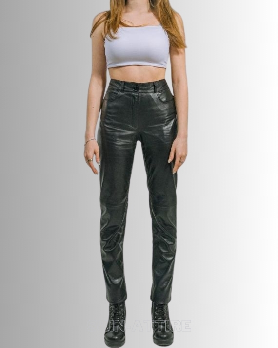 Classic Levi Black Genuine Leather Pants for Woman