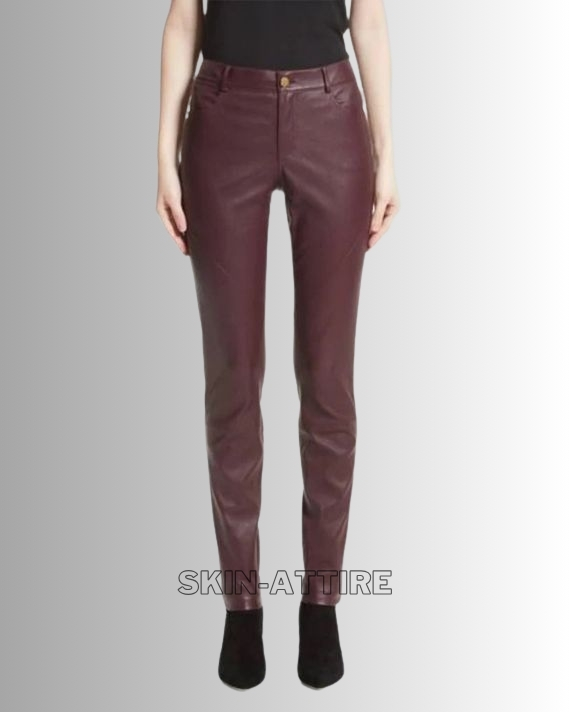 Classic Maroon Real Leather Smart Fit Pants