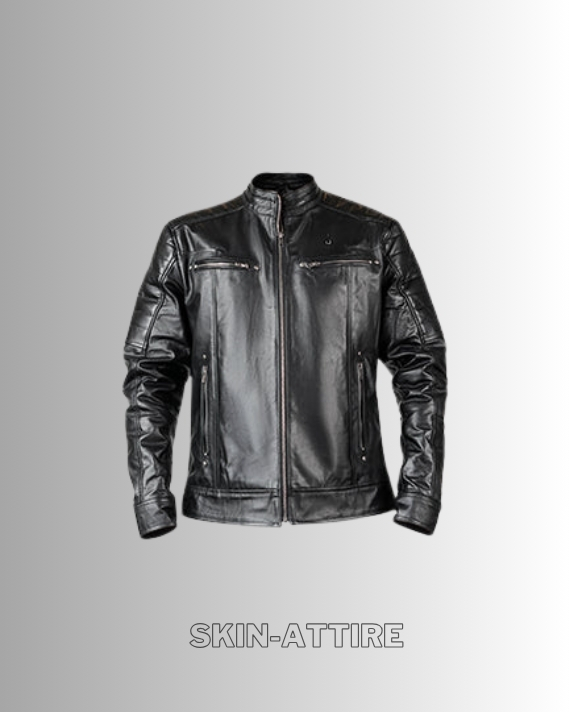 Black Leather Biker Jacket with Quilted Shoulders