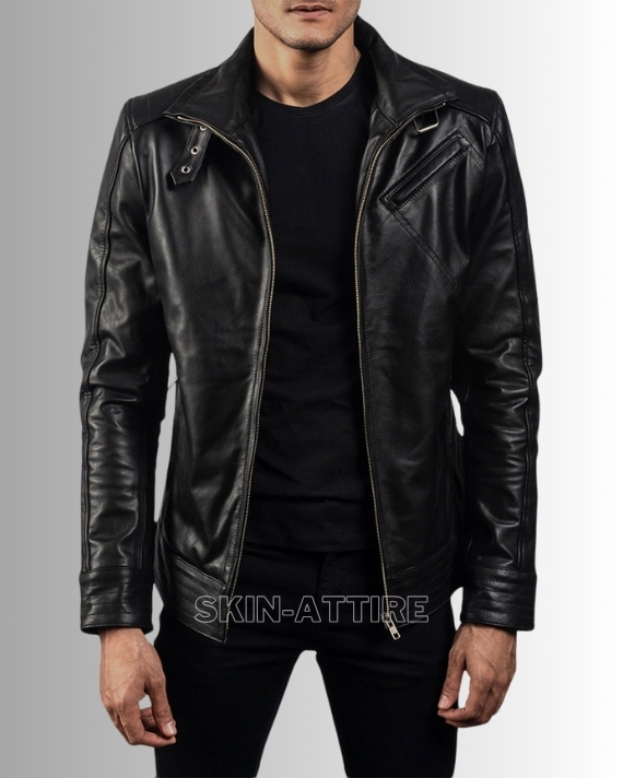 Elite Black Leather Biker Jacket for Men