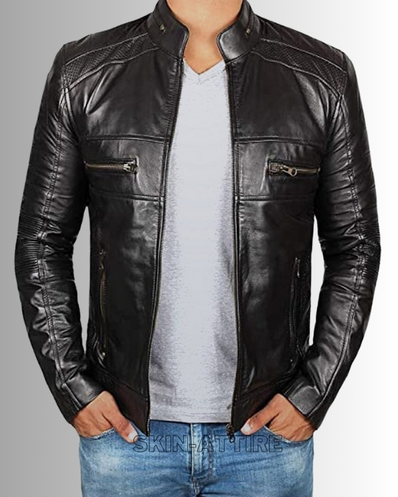 UT Sleek Black Leather Fashion Jacket for Men