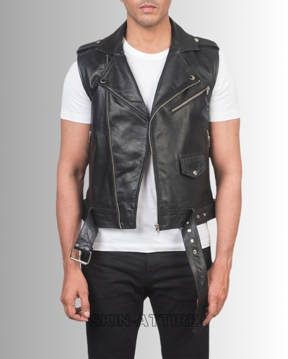 Black Leather Biker Vest - Rugged, Stylish, and Comfortable