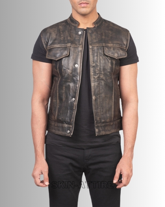 Atlas Distressed Leather Vest - Rugged, Stylish, Durable