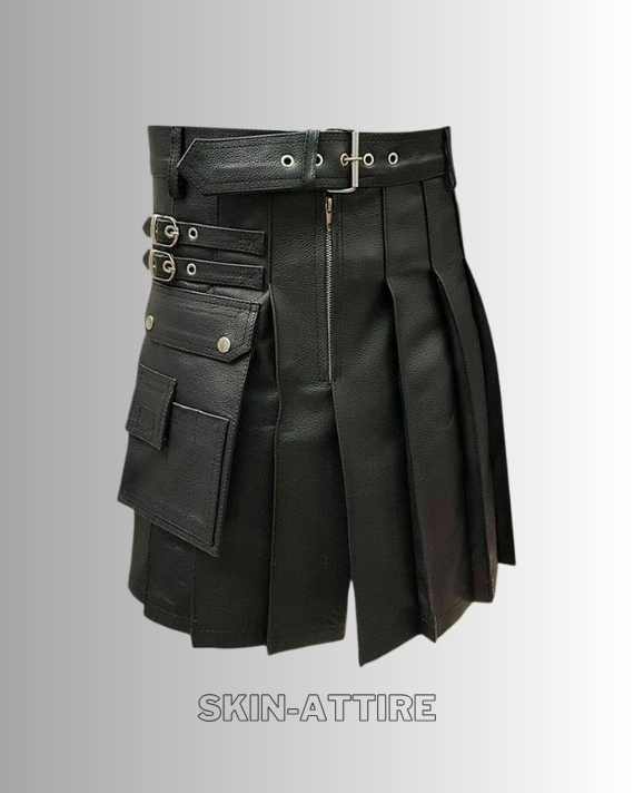 Men's Black Leather Kilt